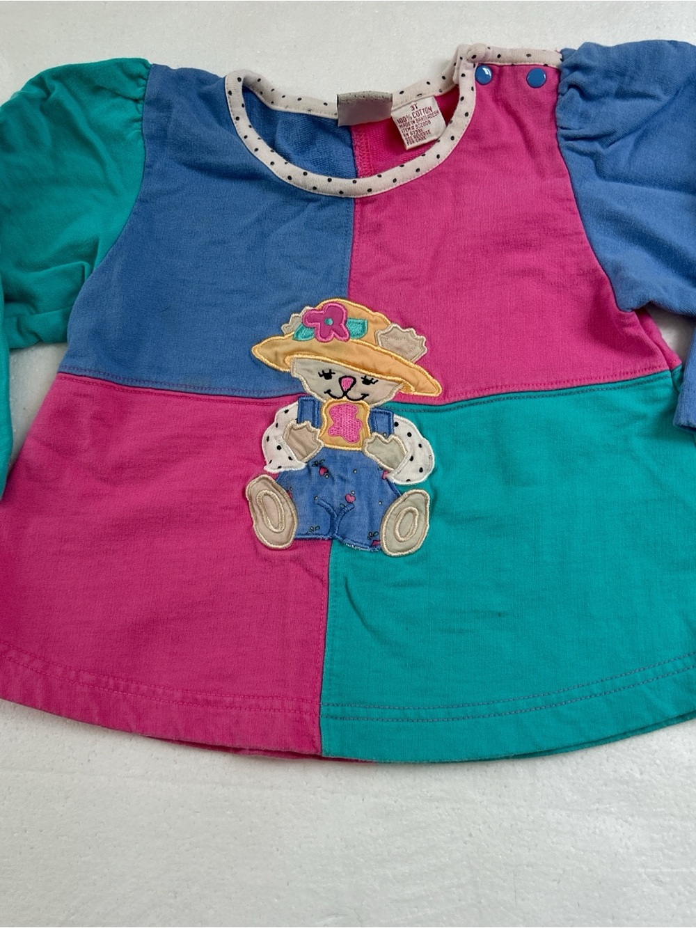 Vintage color block toddler girl shirt with lamb and toast embroidered graphic 3